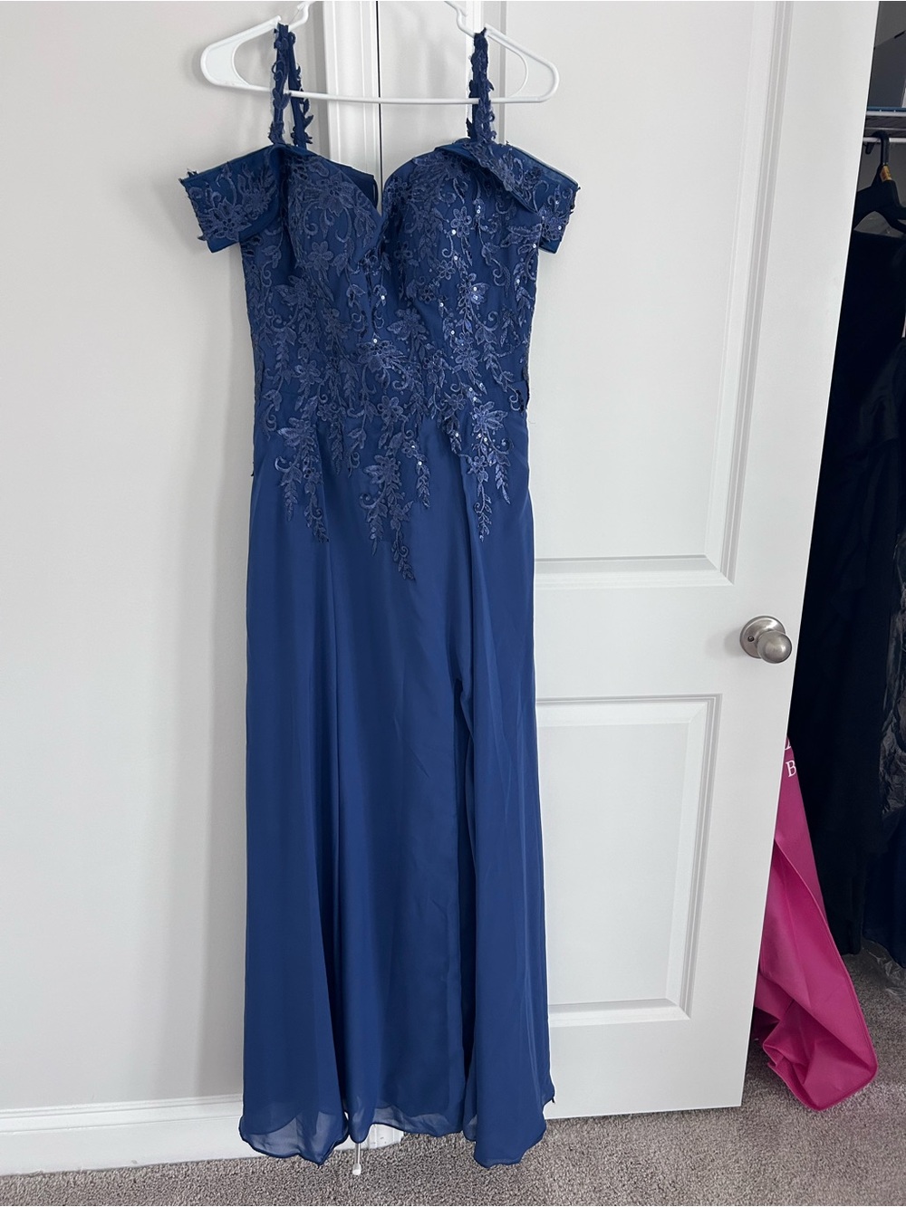 Amazon Royal Blue Off-Shoulder Lace & Chiffon Formal Dress